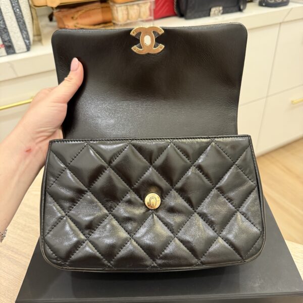 Chanel Shiny Lambskin Quilted Coco Trip Flap Bag Black