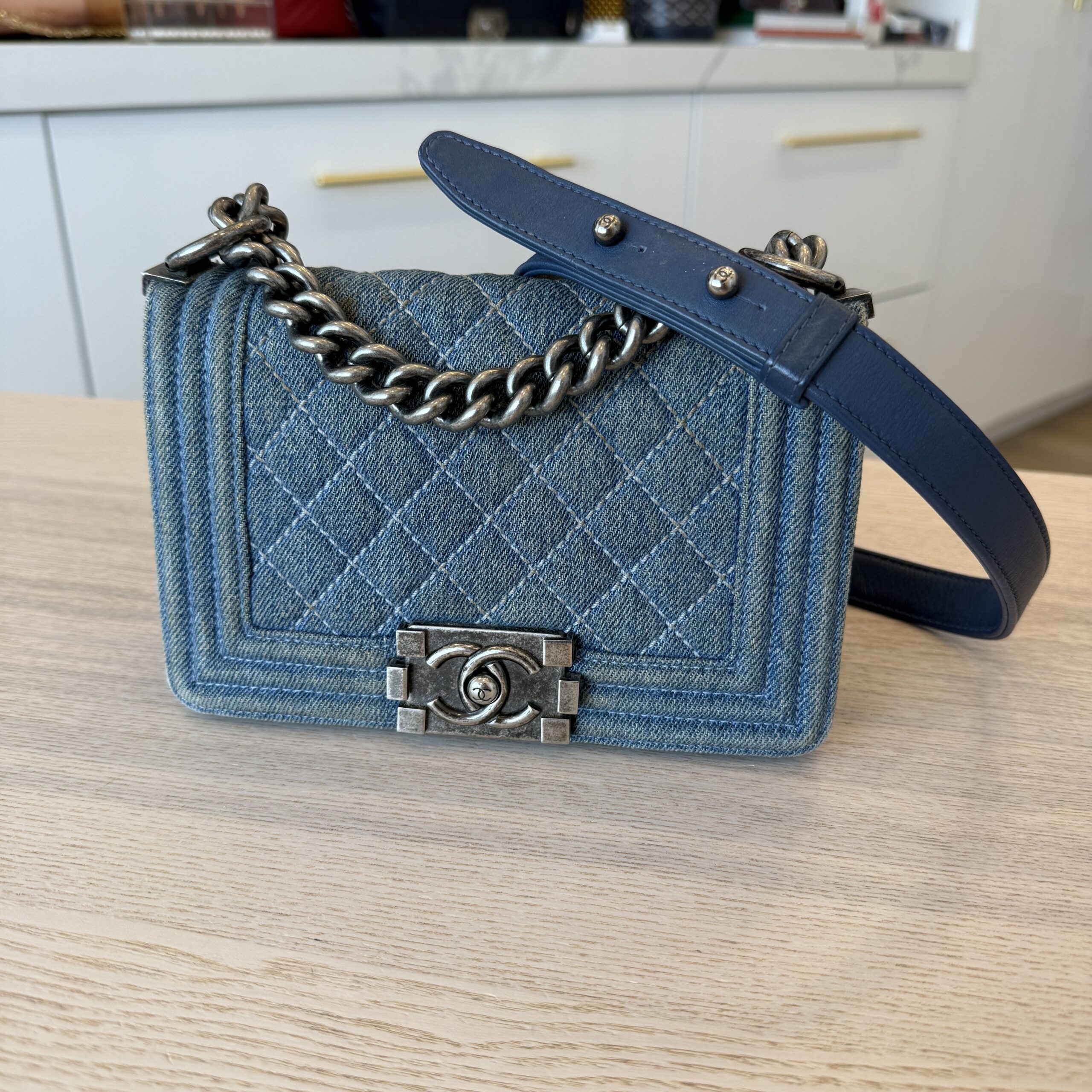 Chanel Denim Quilted Small Boy Flap Blue