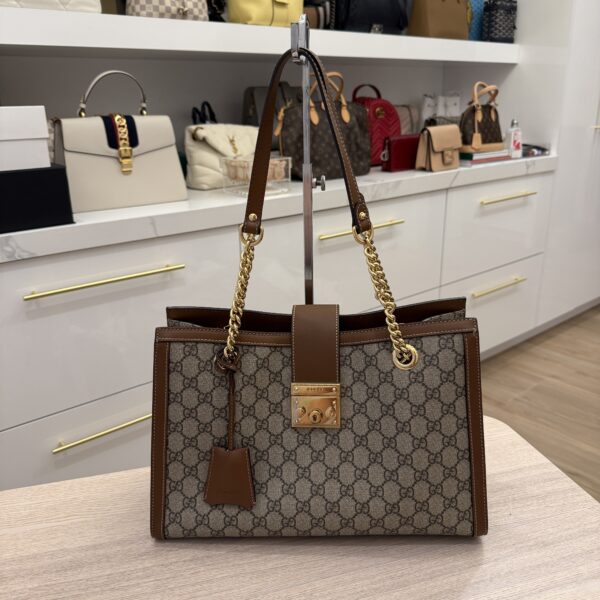 Gucci GG Supreme Monogram Medium Padlock Tote Brown
