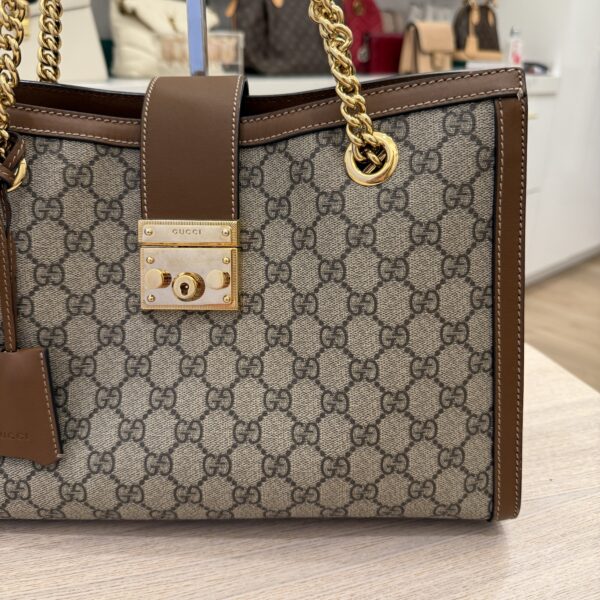 Gucci GG Supreme Monogram Medium Padlock Tote Brown