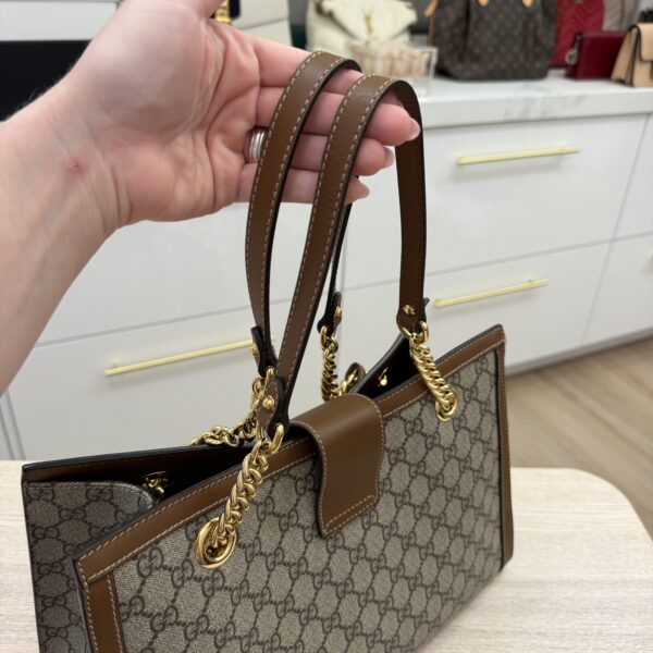 Gucci GG Supreme Monogram Medium Padlock Tote Brown