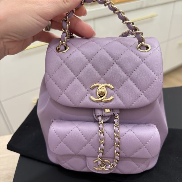 Chanel Lambskin Quilted Small Duma Drawstring Backpack Light Purple