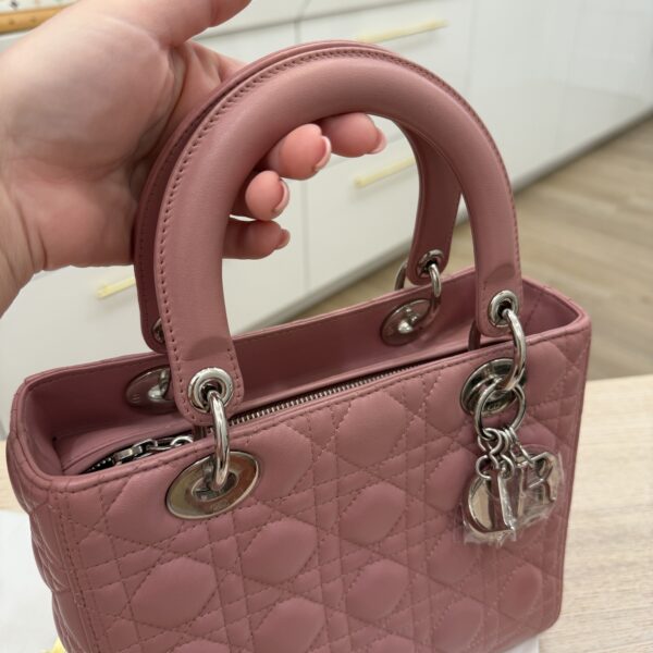 Christian Dior Lambskin Cannage Medium Lady Dior Silver Hardware Mauve
