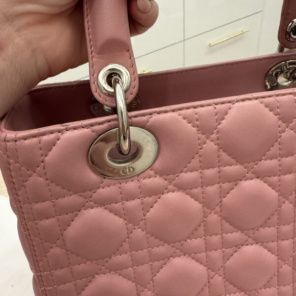 Christian Dior Lambskin Cannage Medium Lady Dior Silver Hardware Mauve