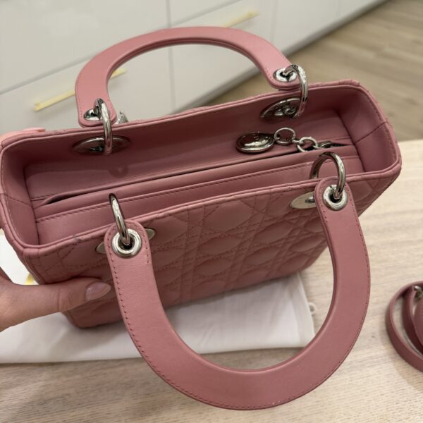 Christian Dior Lambskin Cannage Medium Lady Dior Silver Hardware Mauve