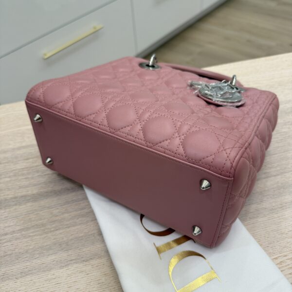 Christian Dior Lambskin Cannage Medium Lady Dior Silver Hardware Mauve