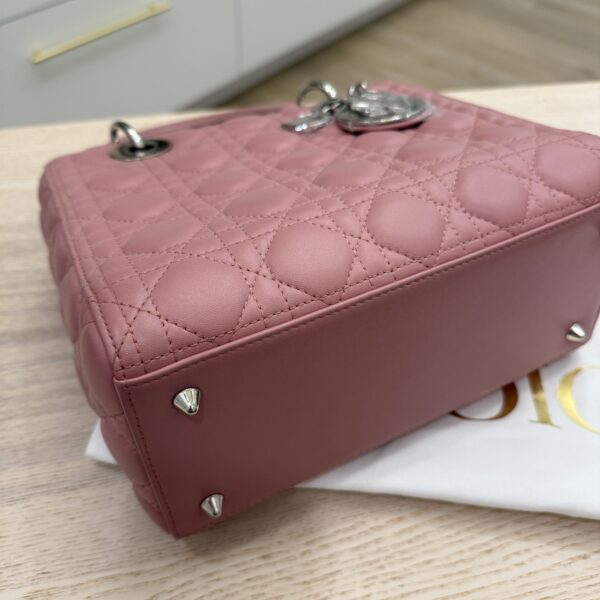 Christian Dior Lambskin Cannage Medium Lady Dior Silver Hardware Mauve