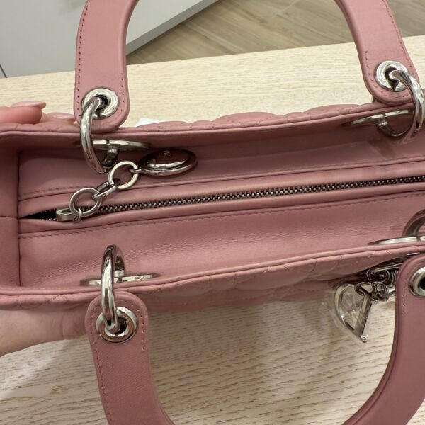 Christian Dior Lambskin Cannage Medium Lady Dior Silver Hardware Mauve