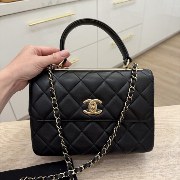 Chanel Lambskin Quilted Small Trendy CC Dual Handle Flap Bag Black Gold Hardware