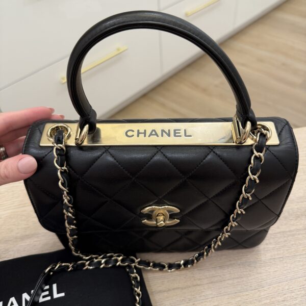Chanel Lambskin Quilted Small Trendy CC Dual Handle Flap Bag Black Gold Hardware