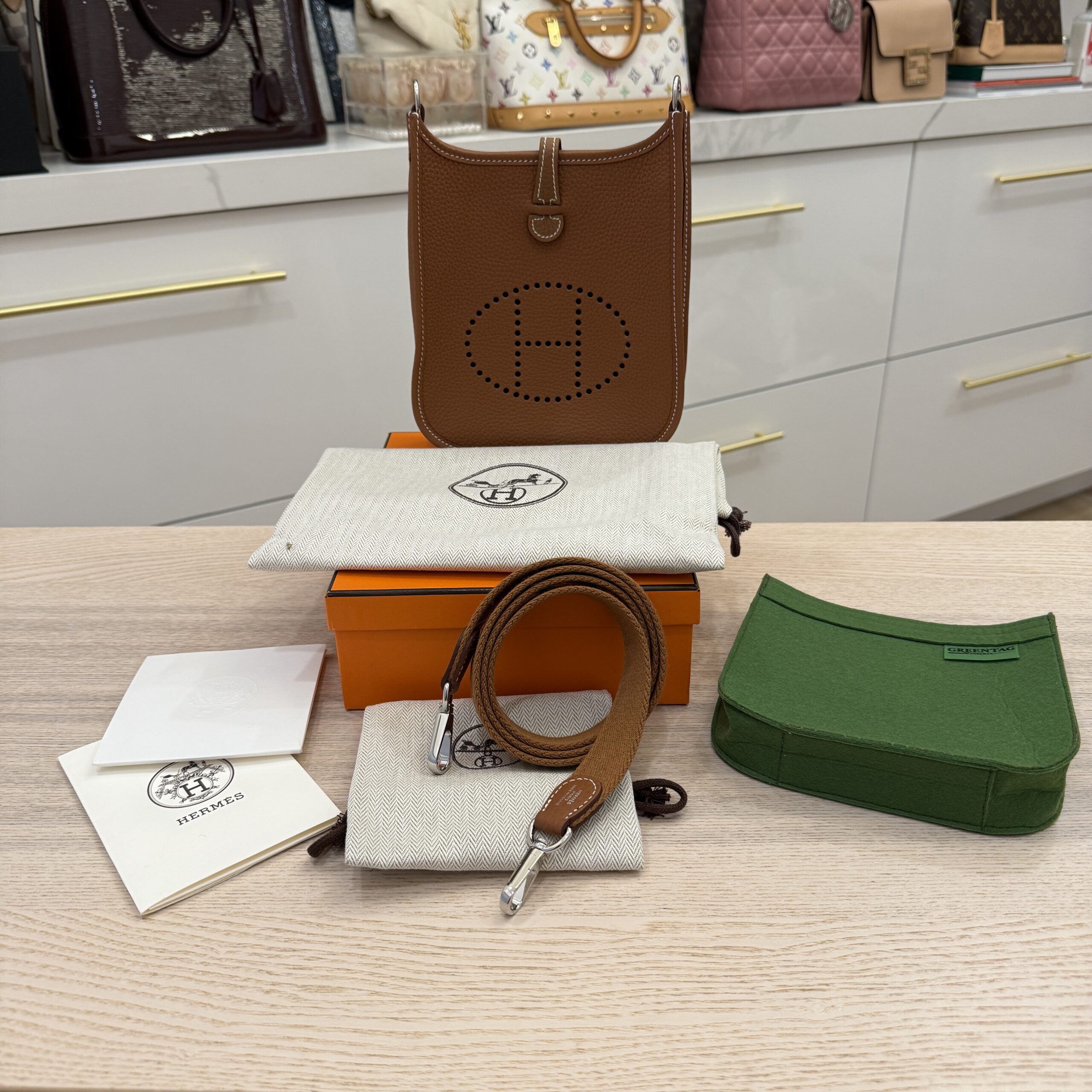 Hermes Taurillon Clemence Evelyne TPM Gold with Silver Hardware