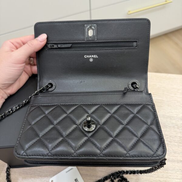 Chanel Lambskin Quilted Trendy CC Wallet On Chain WOC So Black / Black Hardware