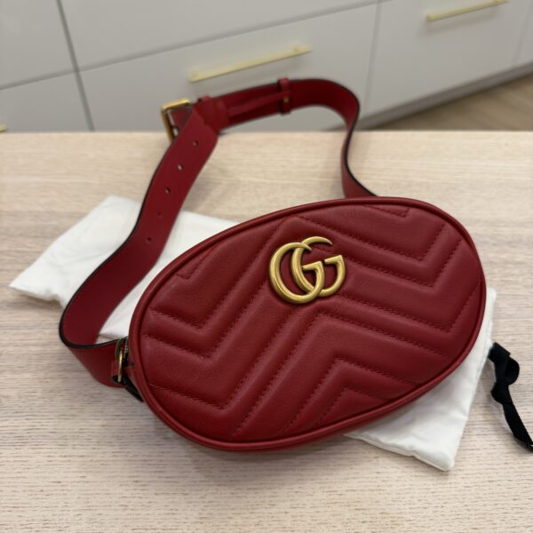 Gucci Calfskin Matelasse GG Marmont Belt Bag 95 38 Red