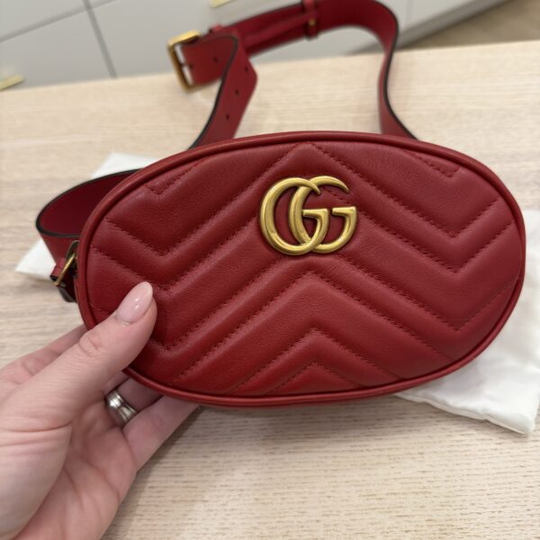 Gucci Calfskin Matelasse GG Marmont Belt Bag 95 38 Red