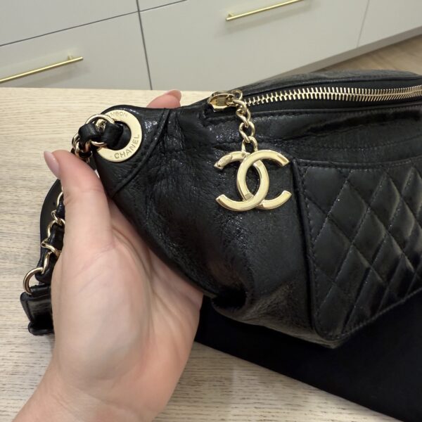 Chanel Crumpled Lambskin Quilted Waist Bag Fanny Pack Black