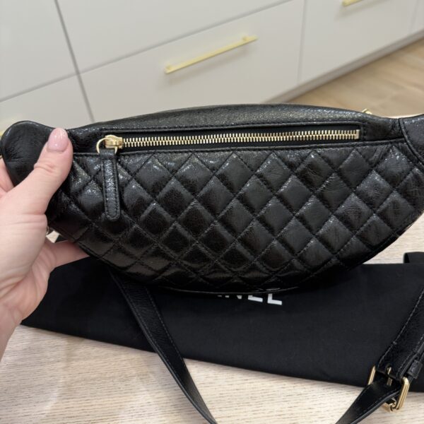 Chanel Crumpled Lambskin Quilted Waist Bag Fanny Pack Black