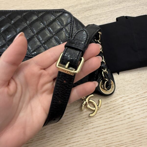 Chanel Crumpled Lambskin Quilted Waist Bag Fanny Pack Black