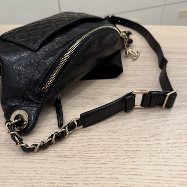 Chanel Crumpled Lambskin Quilted Waist Bag Fanny Pack Black