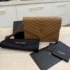 Saint Laurent (YSL) Grain De Poudre Matelasse Chevron Monogram Cassandre Flap Pouch Natural Dark