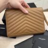 Saint Laurent (YSL) Grain De Poudre Matelasse Chevron Monogram Cassandre Flap Pouch Natural Dark