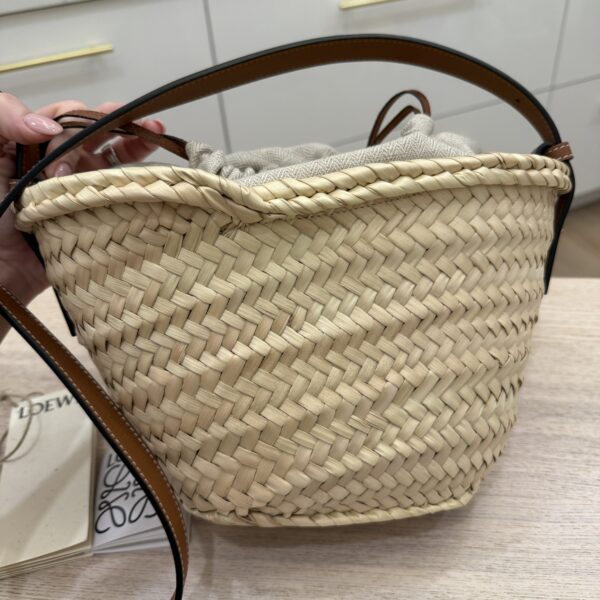 Loewe Leaf Palm Calfskin Drawstring Bucket Bag Natural Tan