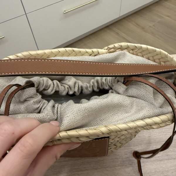 Loewe Leaf Palm Calfskin Drawstring Bucket Bag Natural Tan