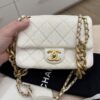 Chanel White Shiny Quilted Lambskin Mini Flap Bag Aged Gold Hardware