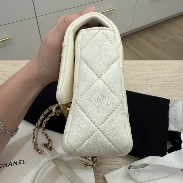 Chanel White Shiny Quilted Lambskin Mini Flap Bag Aged Gold Hardware