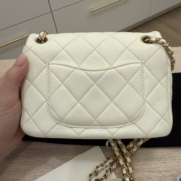 Chanel White Shiny Quilted Lambskin Mini Flap Bag Aged Gold Hardware
