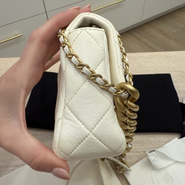 Chanel White Shiny Quilted Lambskin Mini Flap Bag Aged Gold Hardware