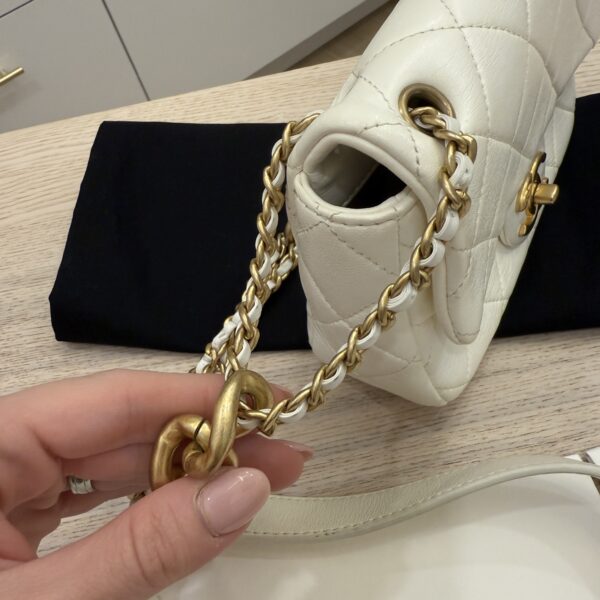 Chanel White Shiny Quilted Lambskin Mini Flap Bag Aged Gold Hardware