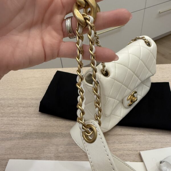 Chanel White Shiny Quilted Lambskin Mini Flap Bag Aged Gold Hardware