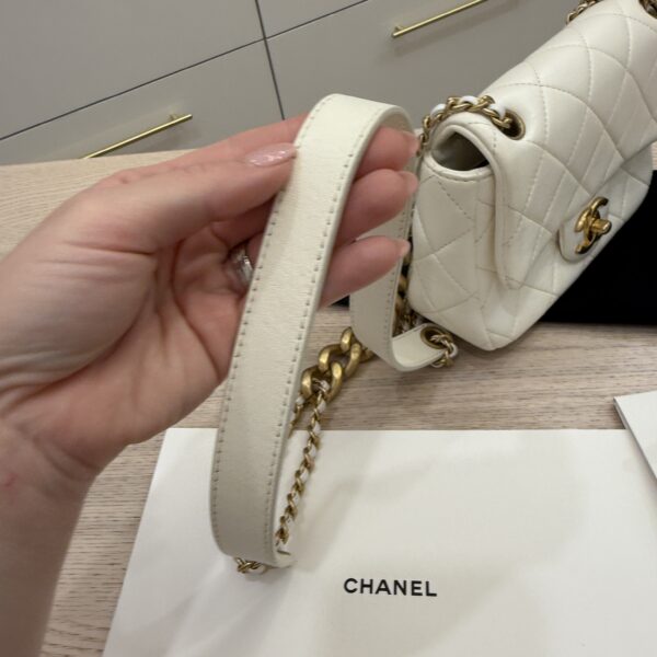Chanel White Shiny Quilted Lambskin Mini Flap Bag Aged Gold Hardware
