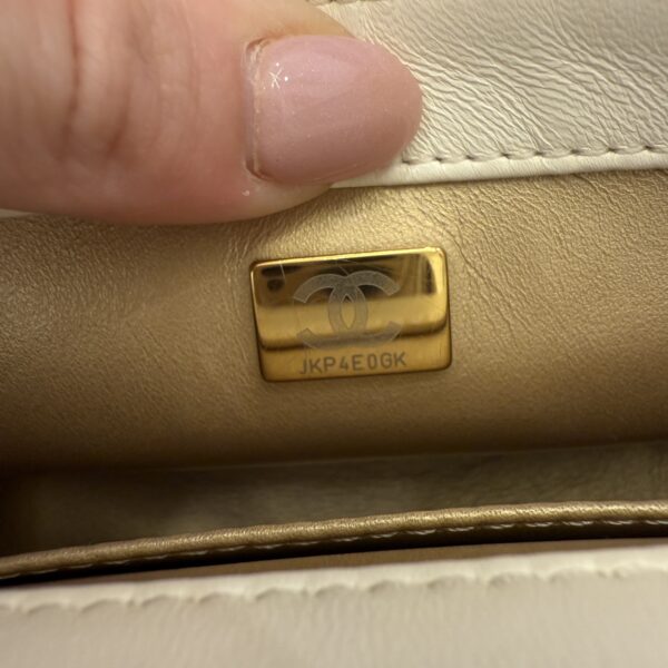 Chanel White Shiny Quilted Lambskin Mini Flap Bag Aged Gold Hardware