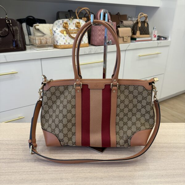 Gucci Monogram Vintage Web Medium Top Handle Bag Pink