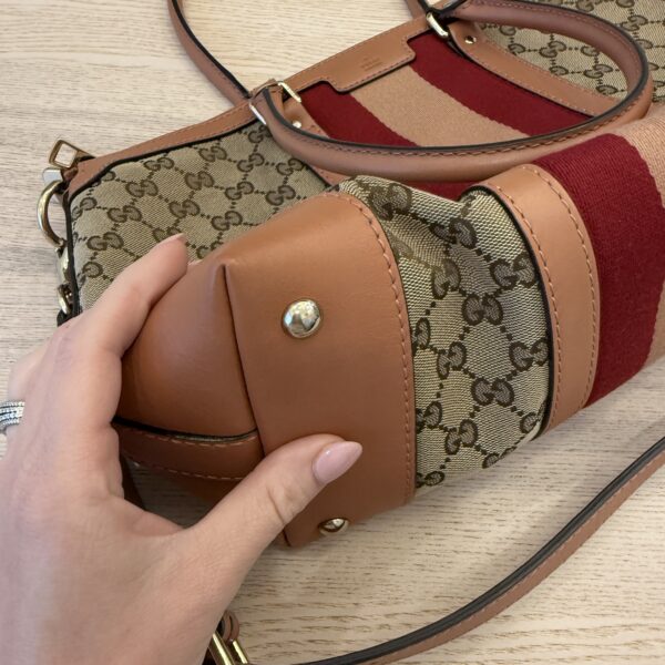 Gucci Monogram Vintage Web Medium Top Handle Bag Pink