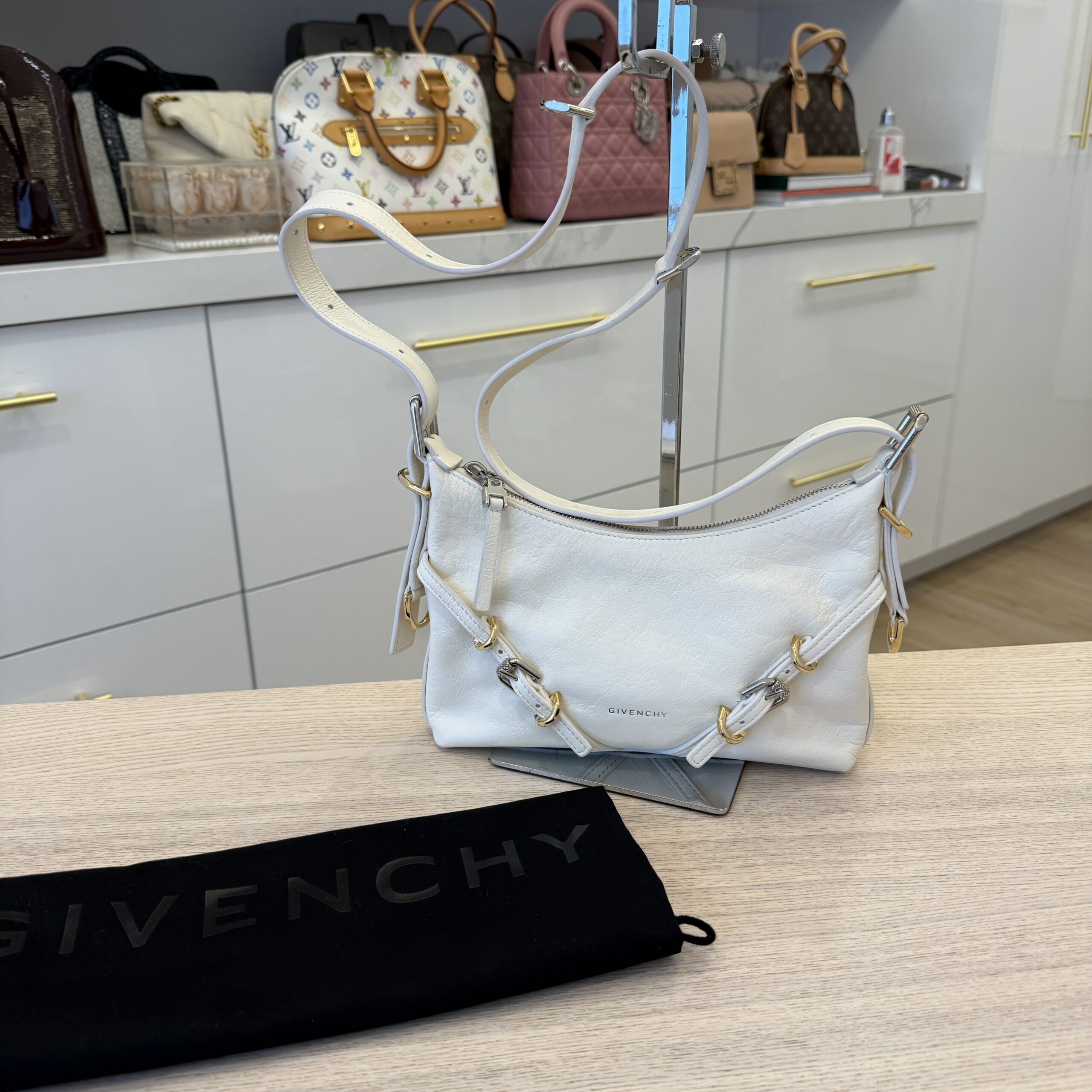 Givenhcy Tumbled Calfskin Mini Voyou Boyfriend Party Bag White
