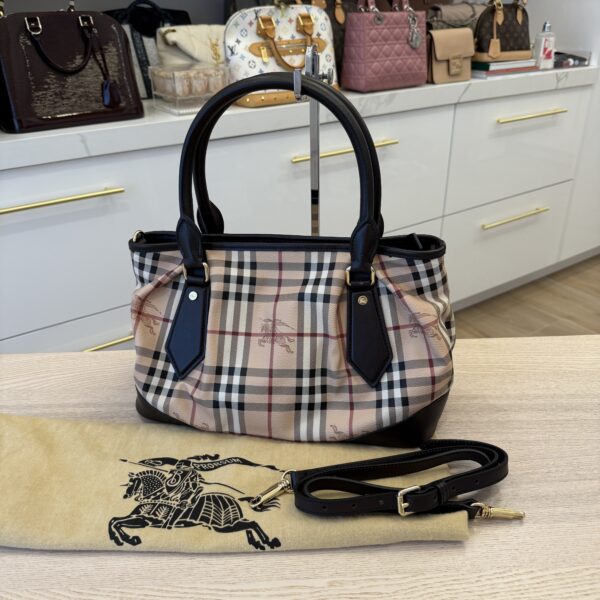 Burberry Beige/Dark Brown Haymarket Check Coated Canvas And Leather Shoulder Bag