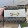 Gucci GG Supreme Monogram Small Horsebit 1955 Shoulder Bag Beige White