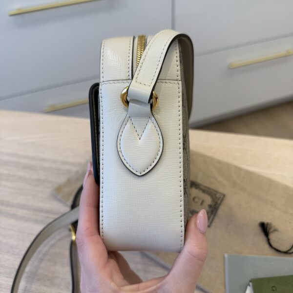 Gucci GG Supreme Monogram Small Horsebit 1955 Shoulder Bag Beige White
