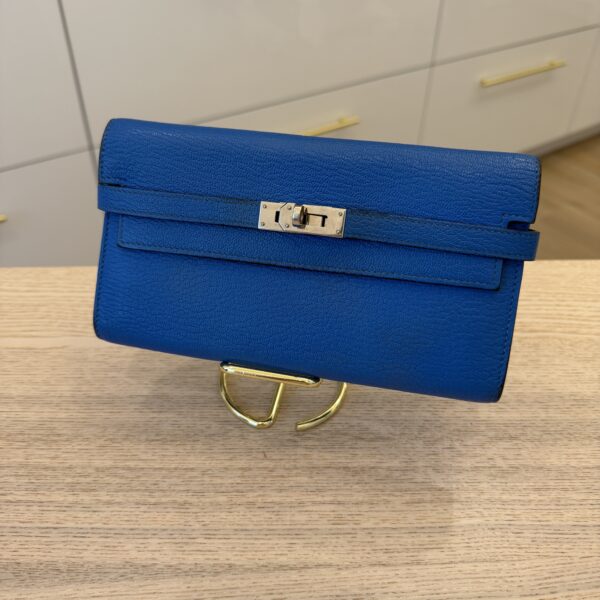 Hermes Chevre Mysore Kelly Longue Wallet Bleu Hydra