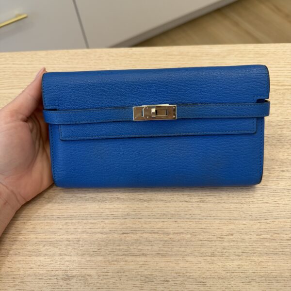 Hermes Chevre Mysore Kelly Longue Wallet Bleu Hydra