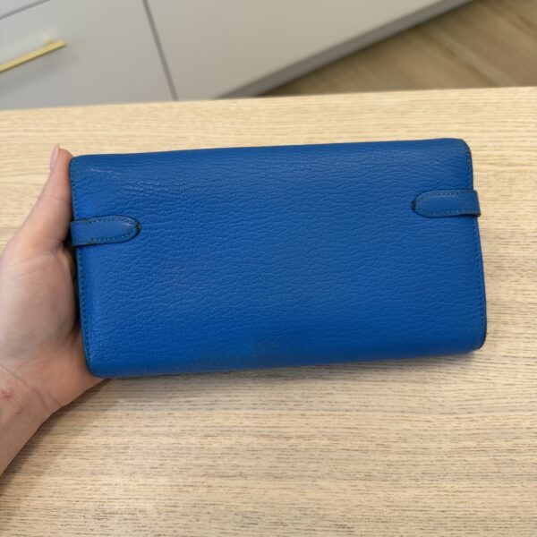 Hermes Chevre Mysore Kelly Longue Wallet Bleu Hydra
