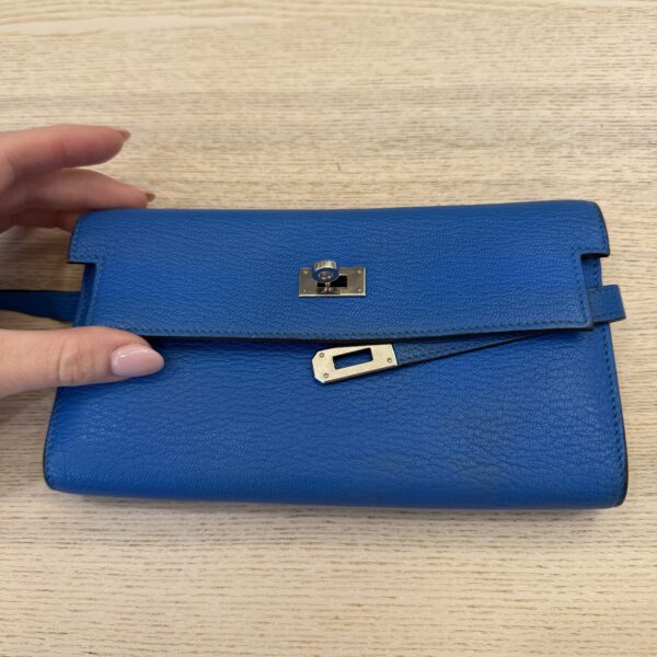 Hermes Chevre Mysore Kelly Longue Wallet Bleu Hydra