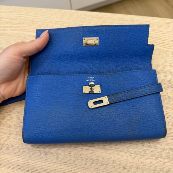 Hermes Chevre Mysore Kelly Longue Wallet Bleu Hydra