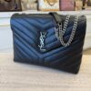 Saint Laurent (YSL) Calfskin Y Quilted Monogram Medium Loulou Chain Satchel Black and Silver Hardware