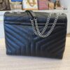 Saint Laurent (YSL) Calfskin Y Quilted Monogram Medium Loulou Chain Satchel Black and Silver Hardware