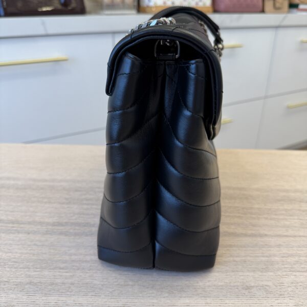 Saint Laurent (YSL) Calfskin Y Quilted Monogram Medium Loulou Chain Satchel Black and Silver Hardware