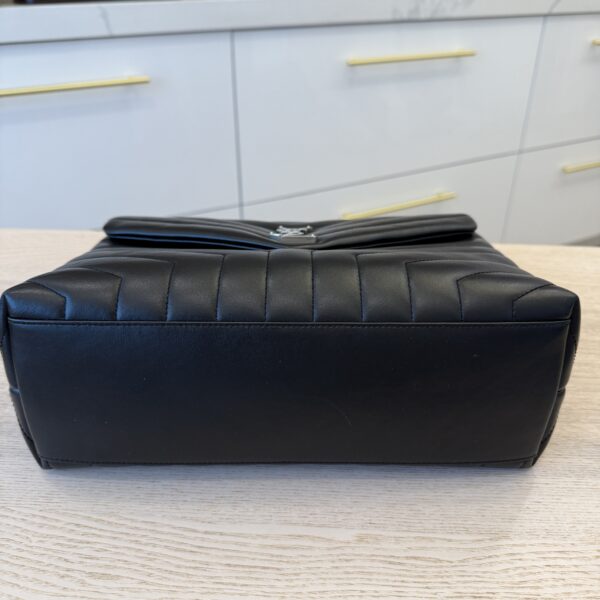 Saint Laurent (YSL) Calfskin Y Quilted Monogram Medium Loulou Chain Satchel Black and Silver Hardware