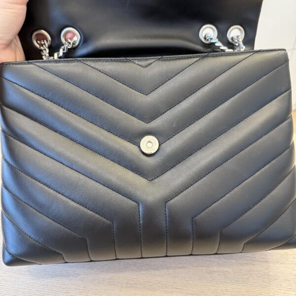 Saint Laurent (YSL) Calfskin Y Quilted Monogram Medium Loulou Chain Satchel Black and Silver Hardware